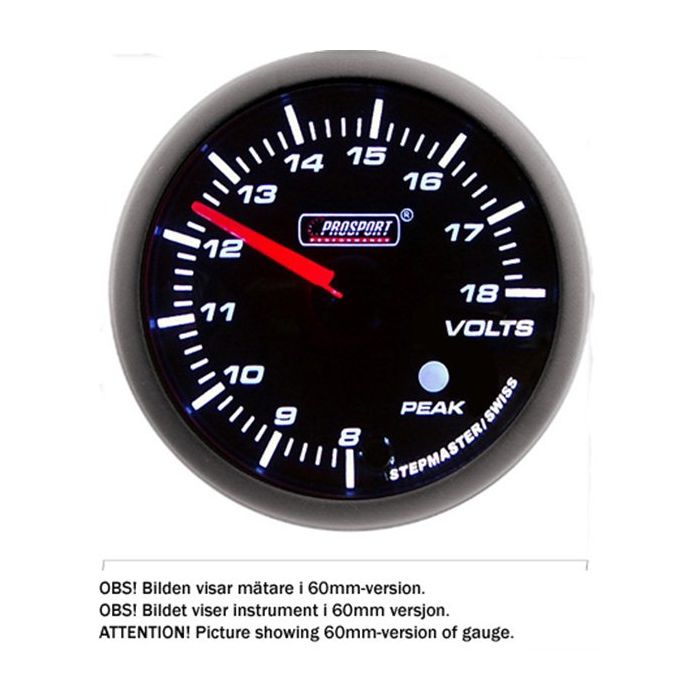 PROSPORT-S 52 MM ELECTRONIC VOLT GAUGE WITH PEAK/WARNING