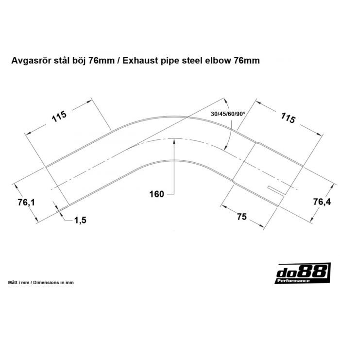 EKSOSRØR STÅL 45 GRADER 3'' (76MM)
