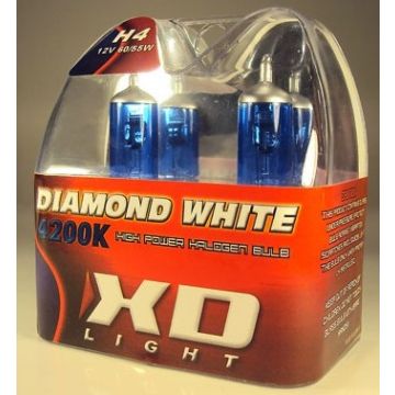 X-D LIGHT H4 DIAMOND WHITE BULBS 4200K - 60/55W- PAIR IN BOX